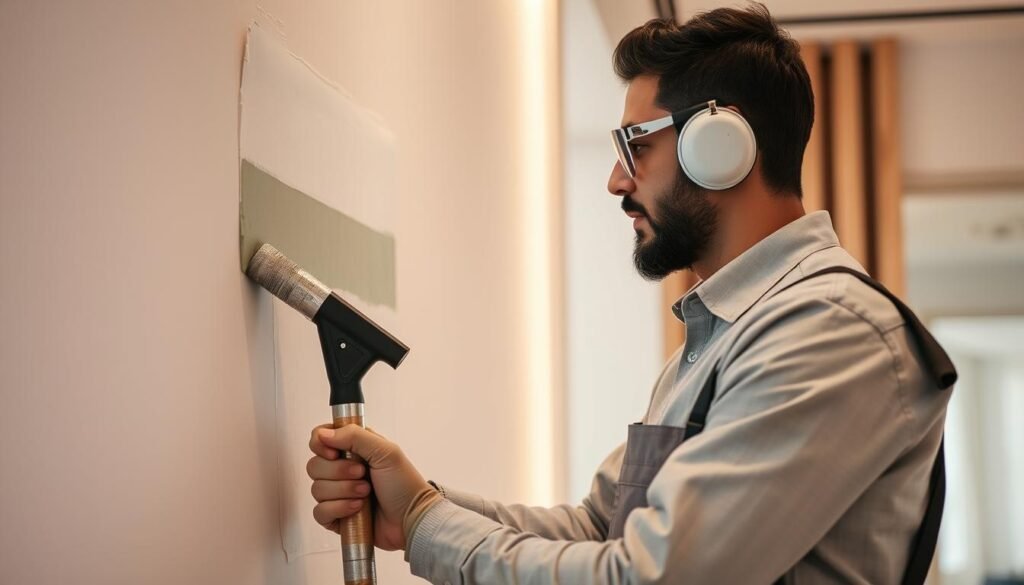 صباغ بالكويت محترف يقوم بطلاء جدار بدقة عالية