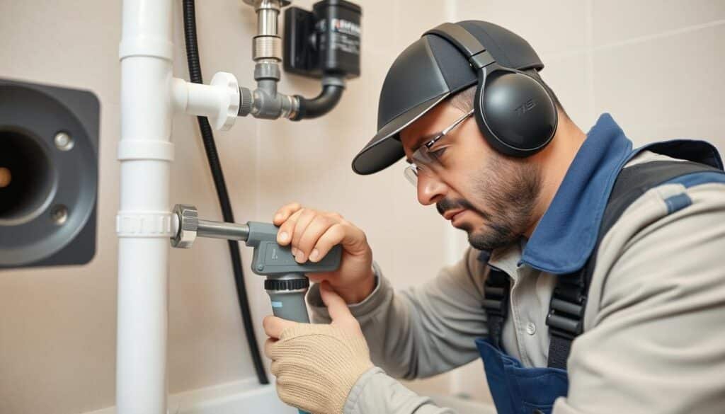 فني تسليك مجاري الكويت يقوم بفحص أنابيب الصرف الصحي