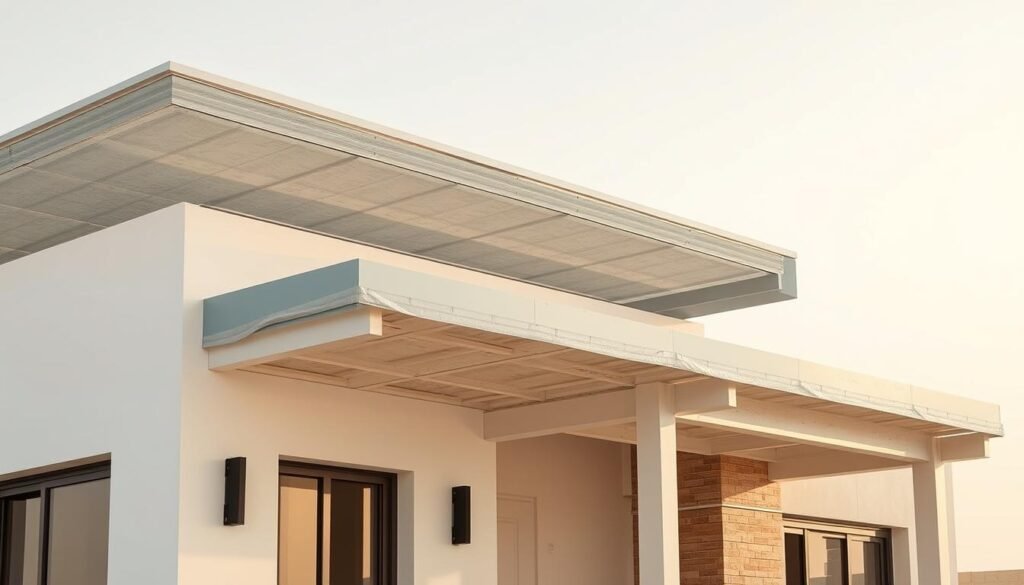 منزل محمي بعازل اسطح يقي من أشعة الشمس وتسرب المياه