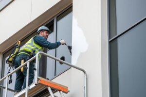 صباغ خارجي الكويت يعمل على واجهة مبنى