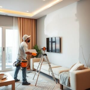 صباغ منازل الكويت يقوم بدهان غرفة معيشة
